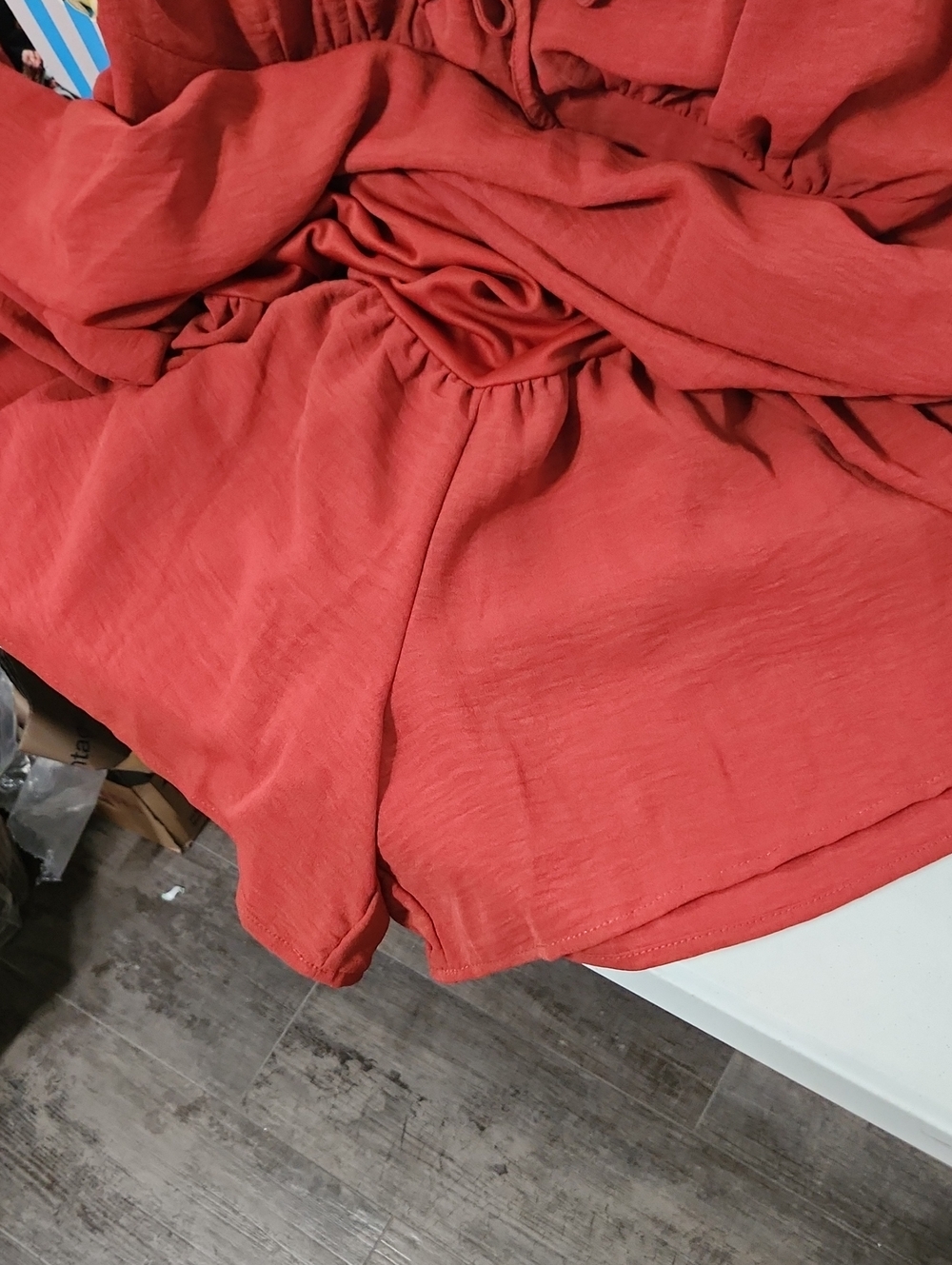 Rust Red Ruffled Dress With Shorts - Picture 6 of 7